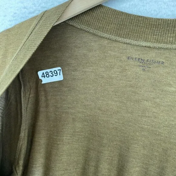 EILEEN FISHER Cardigan PL Silk Cotton Jersey Draped Open Front Long Sleeve Brown - Picture 15 of 15